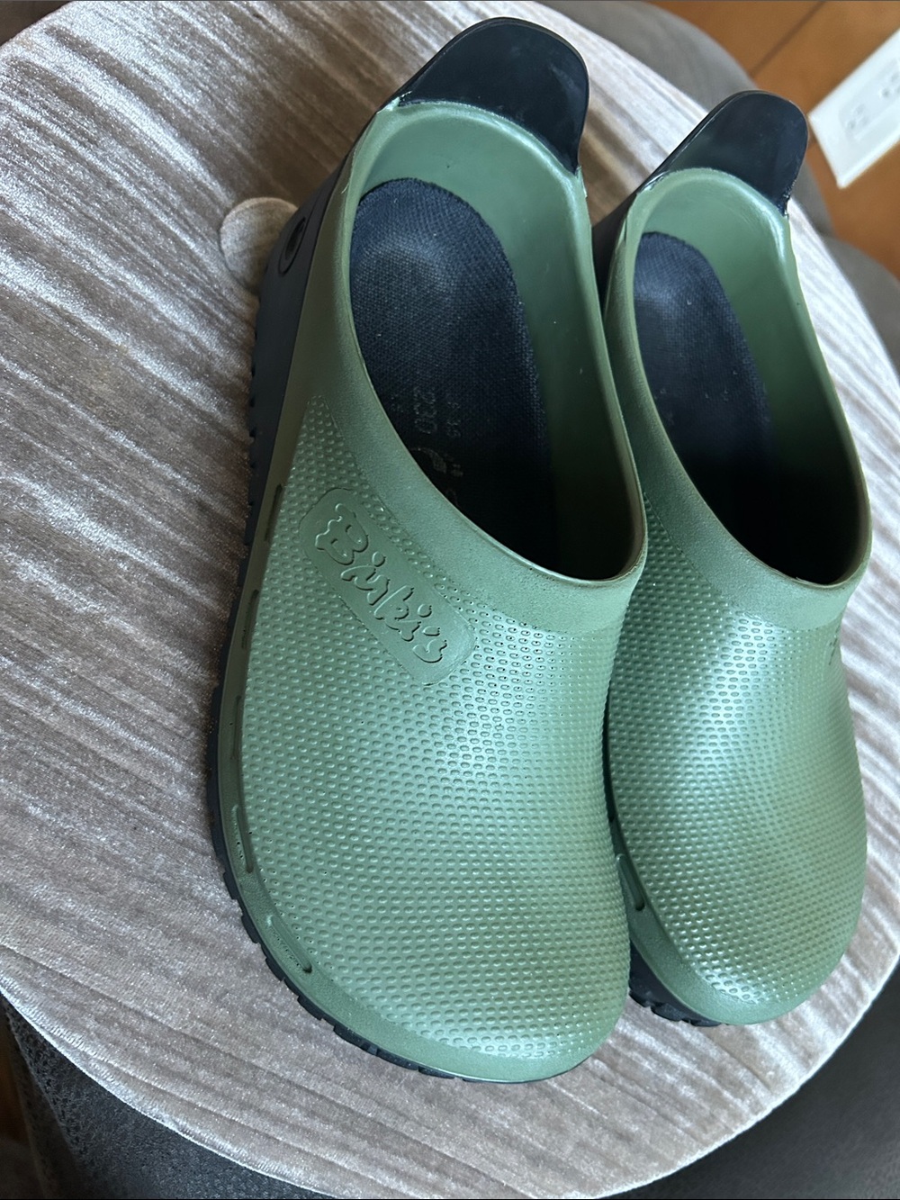 Birkenstock Olive Green Slip-On Clog with Black Heel
